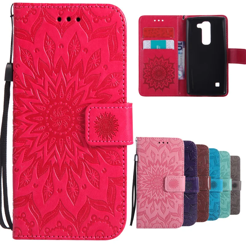 

MuTouNiao Purple Sun flower pattern PU Leather Wallet Stand Flip Case Cover Lines For LG Spirit C70 H422 Case