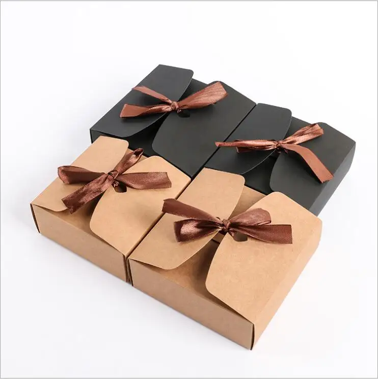 10 шт/партия крафт-бумажные коробки с лентой, свадебные сувенирные коробки, черная картонная упаковочная коробка большие вечерние подарочные коробки