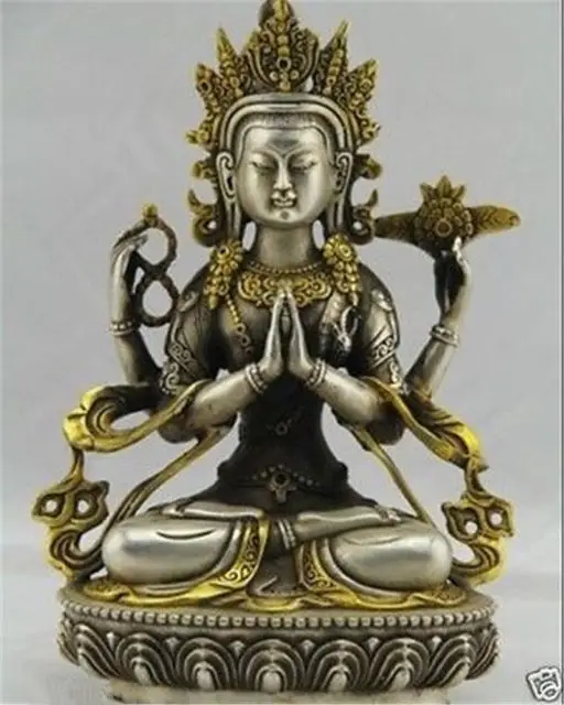 

22.5 cm * / Elaborate Chinese Tibetan Buddhism Bodhisattva Four arm Kwan Yin Buddha Statue No.2