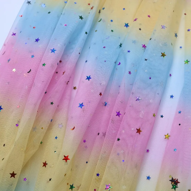 150 см ширина Горячая радуга звезда Любовь блесток сетчатая ткань Красочные органзы блестящая ткань DIY платье Свадебная вечеринка украшения 1 метр