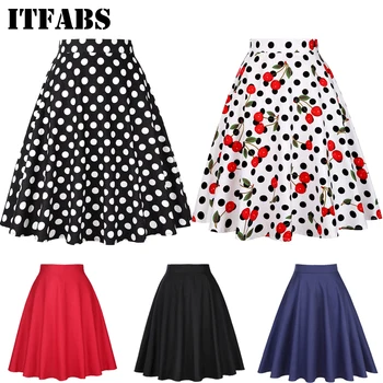 

Womens Skirt High Waist Pure Color Wave Dot Cherry Pleated Casual Skirt Summer Fashion Office Lady Elegant Skirt For Womens 2019