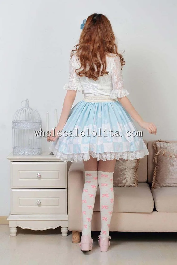 Алиса голубой шахматная доска печати sk сладкий Лолита юбка