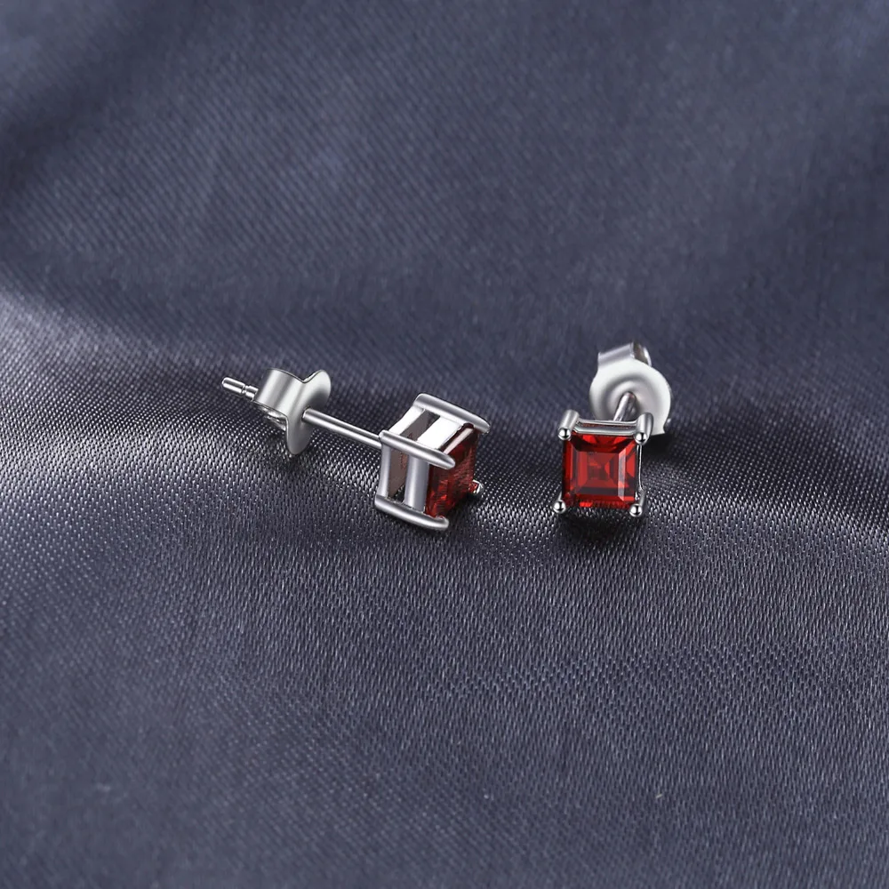 JewelryPalace квадратный Подлинная Красный Гранат Серьги гвоздики 925 стерлингового