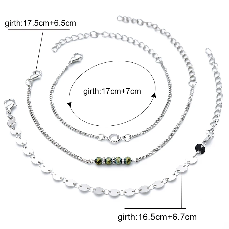 Модный шарм браслет цепочка Золотой Серебристый цвет регулируемый браслет с кристаллами набор 3 шт./лот ювелирные изделия в стиле бохо