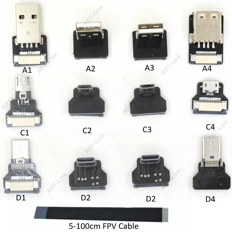 FPV Micro USB 3,1 type-c 90 градусов адаптер 5 см-100 см FPC плоский кабель USB Шаг 20pin для мультикоптера аэрофотосъемки