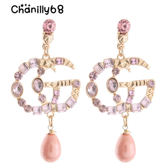 Chanilly68 Letter Drop Pearl Earrings Zine Alloy Brand Rhinestone Chanilly68 Letter Drop Pearl Earrings Zine Alloy Brand Rhinestone Earring Large Charm Brinco Ear Accessories
