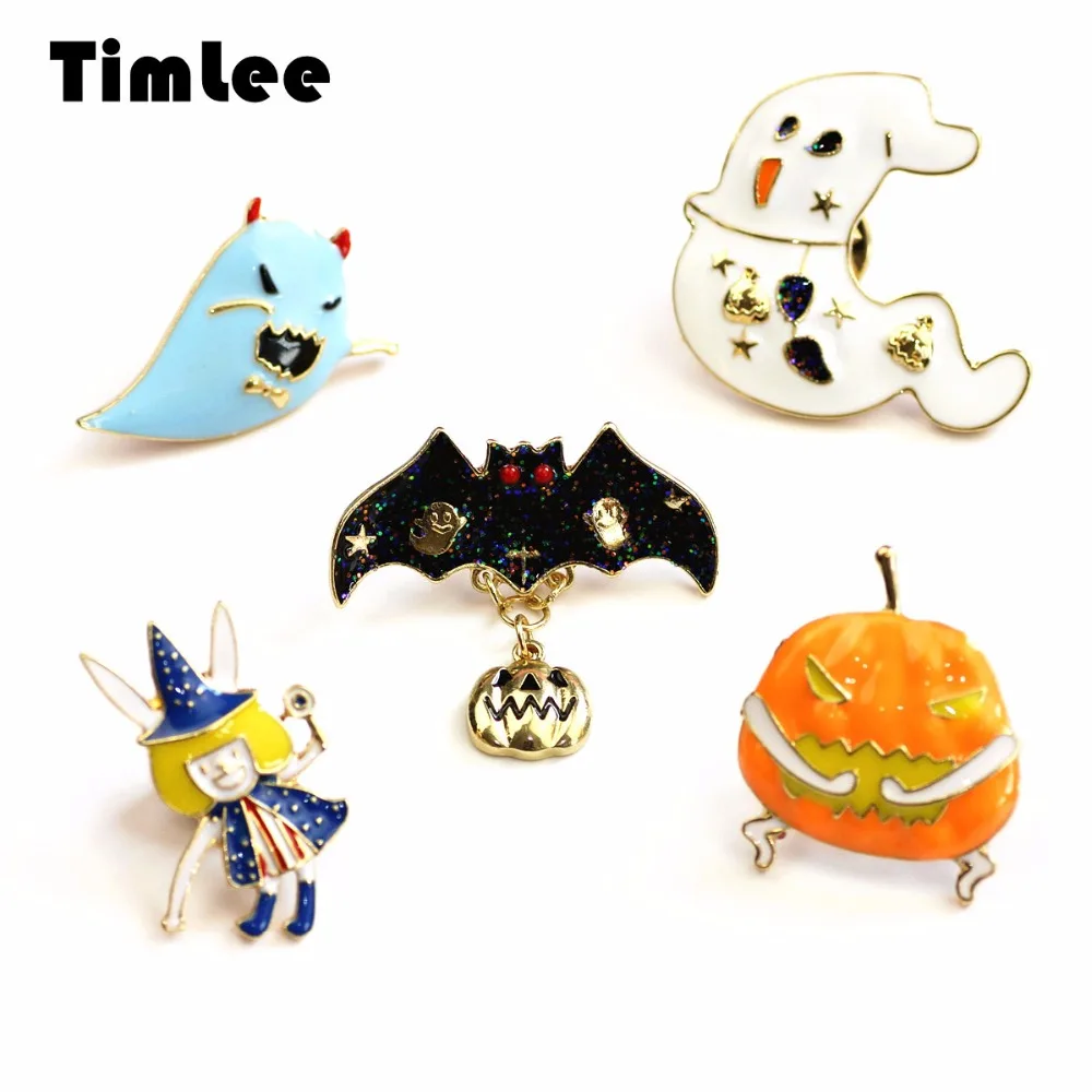 

Timlee X327 New Halloween Series Cartoon Pumpkin Bat Ghost Witch Brooch Pins Fashion Jewelry