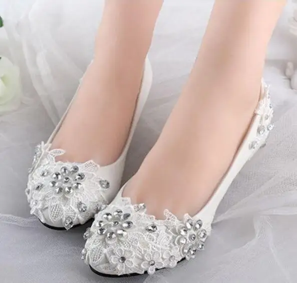 Lace Crystal Rhinestones Wedding Shoes Women White Color Handmade Lace Crystal Rhinestones Wedding Shoes Women White Color Handmade Silver Bridal Bridesmaid Party Shoe In S Pumps From
