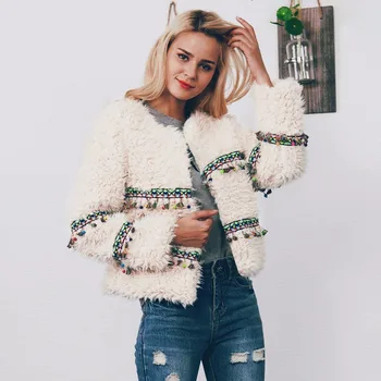 

S/3Xl Women Imitation Fur Coats Casual Short Section National Style Tassel Plush Jackets Female Large Size Faux Fur Outwear K807