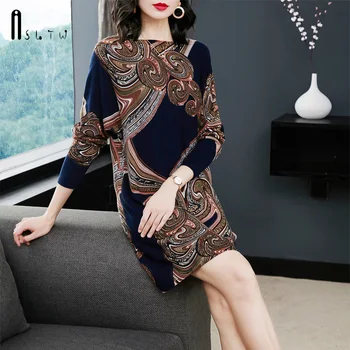 

ASLTW Fashion Geometric Long Sweater Dress Autumn and Winter Long Sleeve Pullovers Print Knitwear Jumper Plus Size Sweater Women