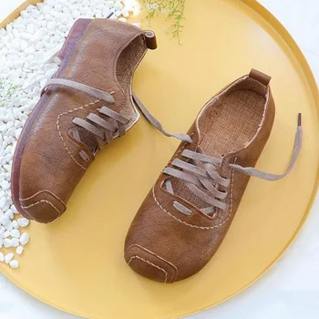 

New Ethnic Style Handmade Shoes Literary Small Single Shoes Woman Soft Bottom Flat Retro Lace Casual Shoes zapatillas hombre