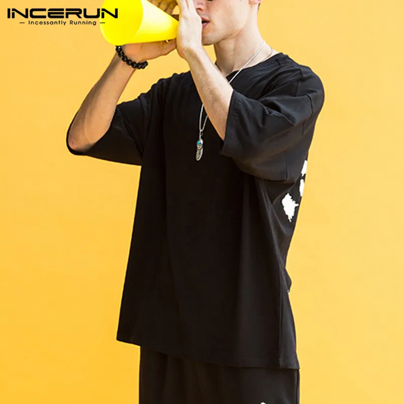 INCERUN/мужская футболка большого размера с коротким рукавом и круглым вырезом, китайская летняя модная свободная футболка с коротким рукавом