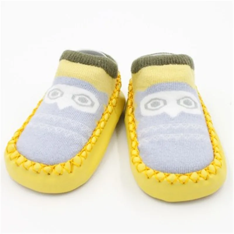 1 Pair New Comfortable Toddler Floor Socks With Rubber Soles Baby Elastic Cotton Cartoon Anti-slip Socks Infant Soft Sole Socks - Цвет: Owl Yellow