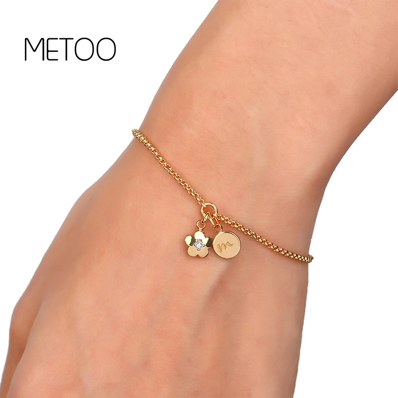 

METOO Letter Bracelet & Bangle For Women Girl 3 Colors Adjustable Name Flower Zircon Bracelets Jewelry Female Gift for Mother