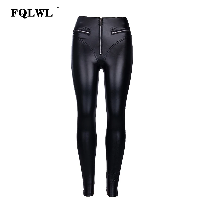 FQLWL, сексуальные штаны из искусственной кожи, женские брюки, черные, с высокой талией, штаны для женщин, на бедрах, пуш-ап, тянущиеся, обтягивающие, брюки-карандаш, женские леггинсы - Цвет: Черный