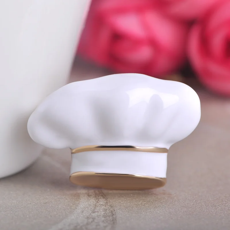 Madrry White Chef Cap Shape Brooches Gold color Cook Restaurant Badge Hijab Pins Overalls Accessories White Alloy Metal Corsage