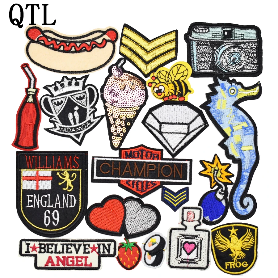 

20pcs/lot random fashion patches badge for clothing iron embroidered patch applique iron on patch DIY clothes sewing accessories