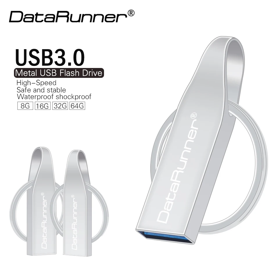 

DataRunner Metal USB Flash Drive Waterproof Pen Drive 8GB 16GB 32GB 64GB Usb 3.0 Pendrive Usb Stick Thumbdrive with Keychain