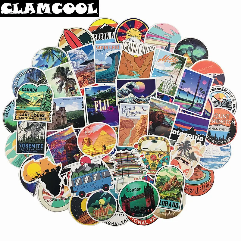 

100Pcs Outdoor Travel Series Sticker ForMotorcycle Skateboard Guitar DIY Decorative Luggage Luggage Luggage Toy Computer