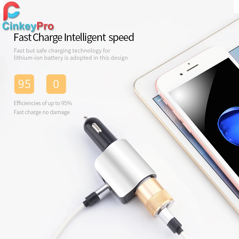 Автомобильное зарядное устройство CinkeyPro с 2 портами USB, светодиодный дисплей для iPhone, samsung, XiaoMi, автомобильное зарядное устройство, быстрая зарядка 5 В/2 А, адаптер для мобильного телефона
