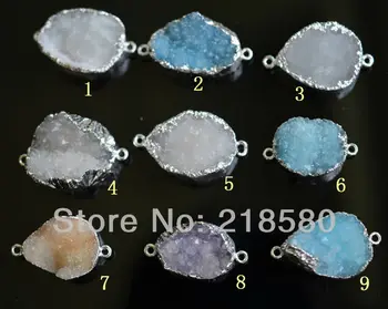 

H-DP27 10pcs Mix Color Druzy Drusy Agates Stone Pendant Silver Bezel Agates Connector