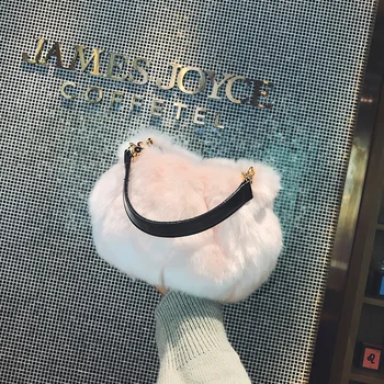 

Fashion Women Warm Soft Faux Fur Handbags Casual Shopping Bags Female Tote Travel Shoulder Bags Winter Bags With Chain