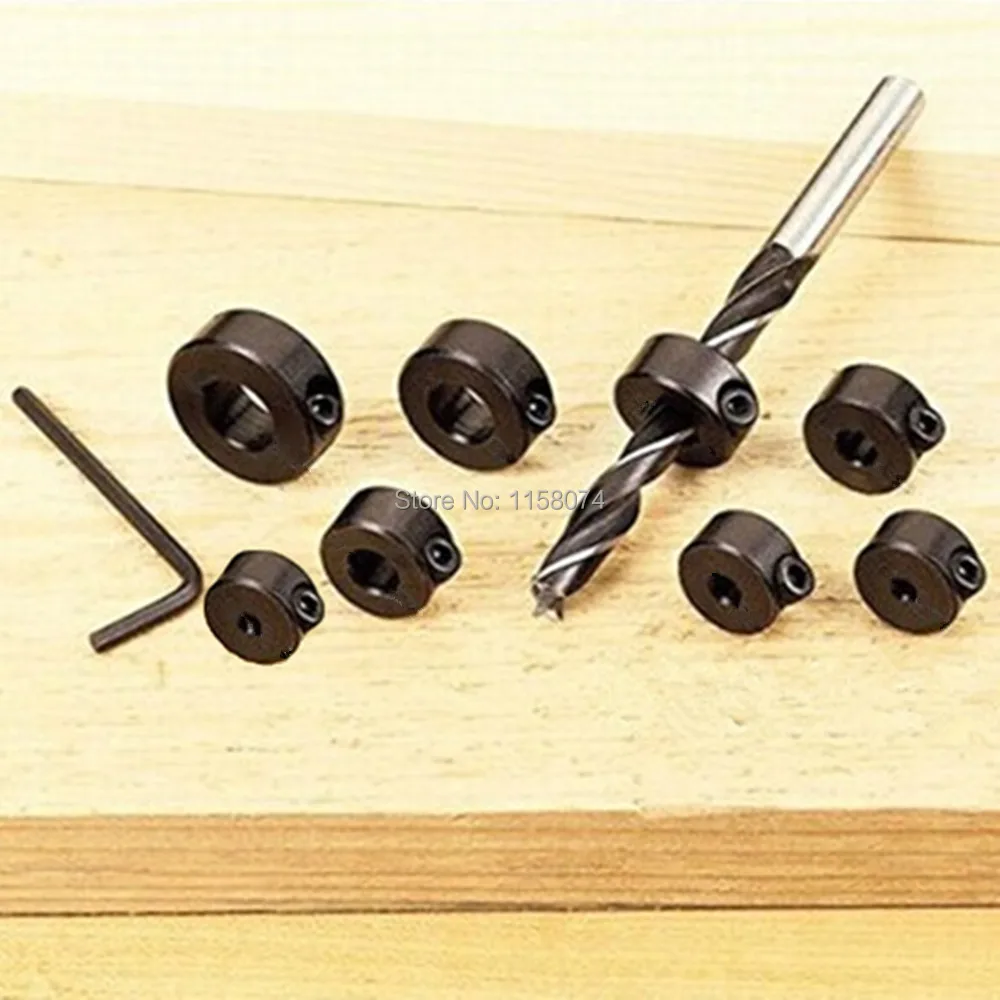 

8pc Drill Bit Shaft Depth Stop Collars Ring Set 3-16mm Woodworking Drills Stop Collar Controls Drilling Depth + 1pc Hex Wrench