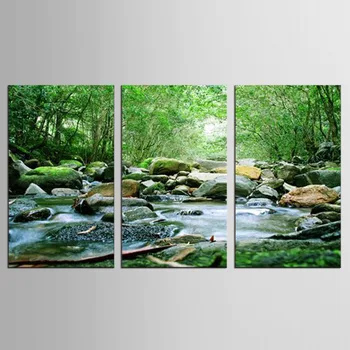 

3 Pcs/Set Art Sets Creek Painting Nature Landscape Modern Wall Painting Forest Green Tree Picture