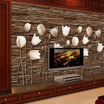 

Custom 3D Tulip Mural Wallpaper Living Room Bedroom Sofa TV Background Wall Decorative Pictures 3D Flower Art Photo Wallpaper