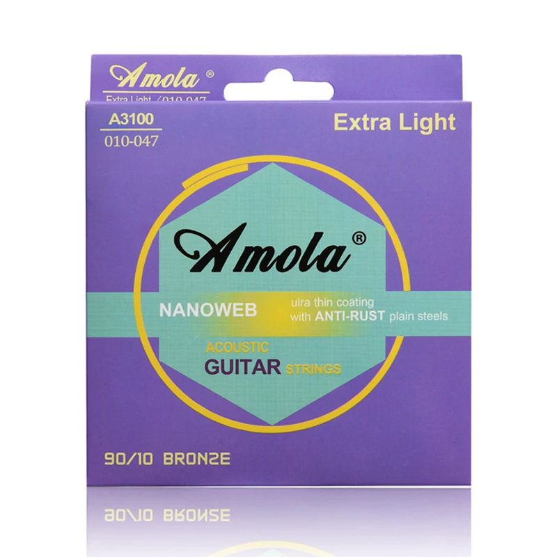 

2sets Amola A3100 Acoustic Guitar Strings 010 NANOWEB 90/10 BRONZE Extra Light Cordes Pour Guitar Acoustique Wound Guitar String