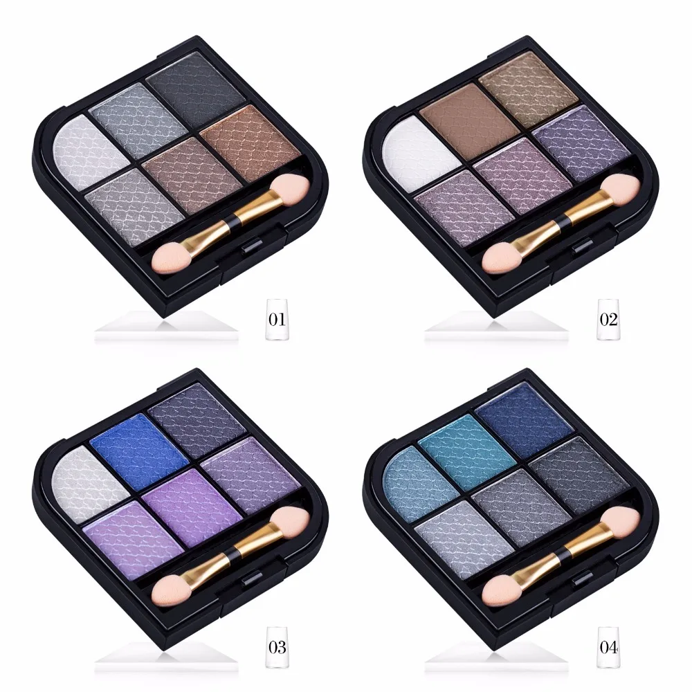 

Glitter Eye Shadow Palette Cosmetics Makeup 6 Colors with 2 Brush Palette Eyeshadow Nude Matte Perfect Summer Elegant Sombra Kit