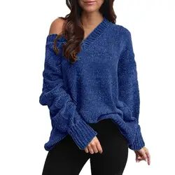 Vetement femme 2018 Новая мода Для женщин женские осенние свитера Для женщин с v-образным вырезом Свитер с длинными рукавами пуловер вязать блузка
