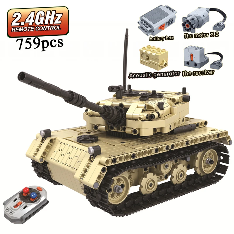 

MOC Military Tank Remote Control 2.4GHz Technic with Motor Box 759pcs Building Blocks Bricks legoing Creator Toys for Children
