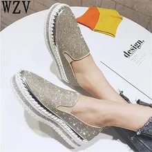 НОВЫЕ шикарные Стразы Женские туфли-лодочки Модные женские лоферы с круглым носком Туфли без каблуков повседневная обувь женская обувь zapatos mujer E561