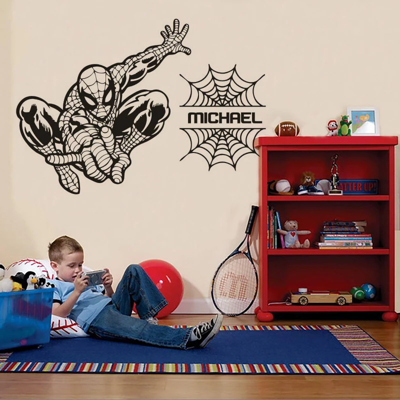 Виниловая наклейка на стену с изображением Человека-паука на заказ для мальчиков, наклейка на стену с изображением супергероя, декор для детской комнаты, обои с изображением Человека-паука AZ274