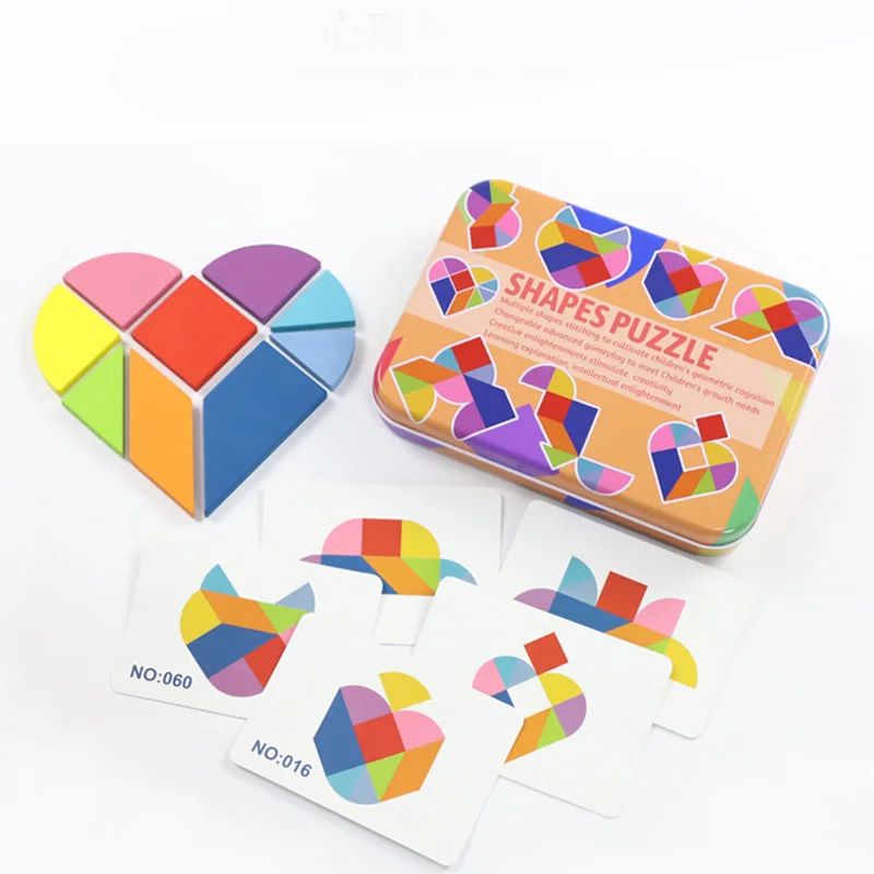 Crafts For kids Shapes Puzzle Wooden Animal Jigsaw Toys Educational Kids Puzzles Toy with Metal box - Color: 2