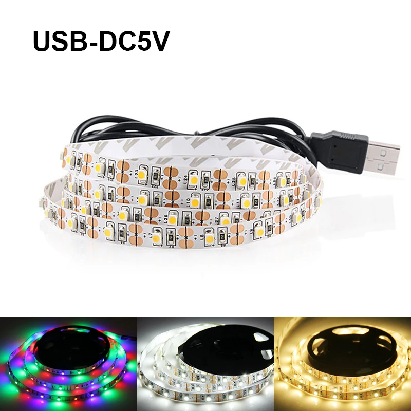 USB СВЕТОДИОДНЫЙ светильник DC5V SMD3528 RGB Светодиодная лента гибкий светодиодный светильник s 3 клавиши мини пульт дистанционного управления 50 см 1 м 2 м 3 м 4 м 5 м ТВ фоновый светильник ing