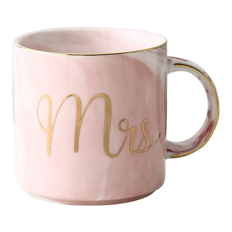 Роскошная розовая Золотая керамическая мраморная кофейная кружка Mr Mrs свадебные