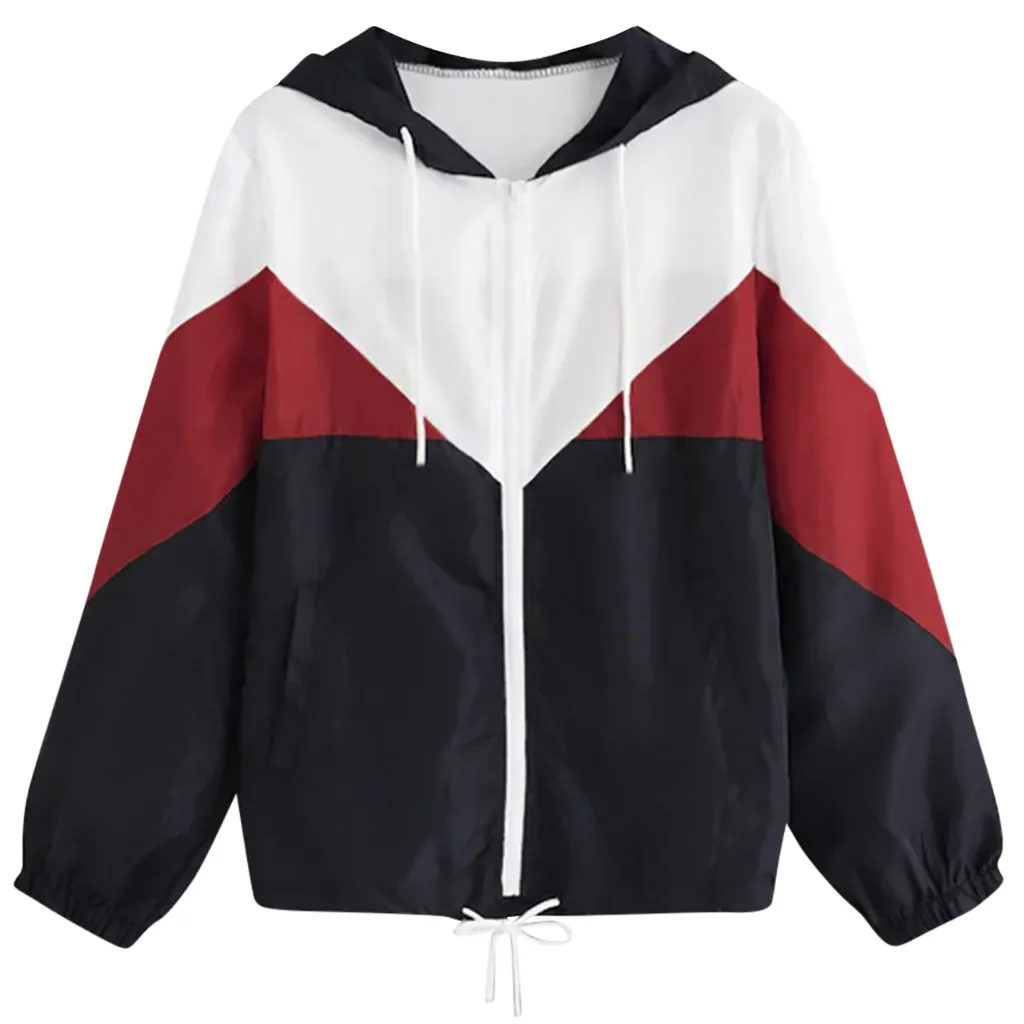 

Feitong Women Windbreaker Jacket Female Multicolor Patchwork Hooded Jacket Basic Jackets Color Block Coats For Women Jackets