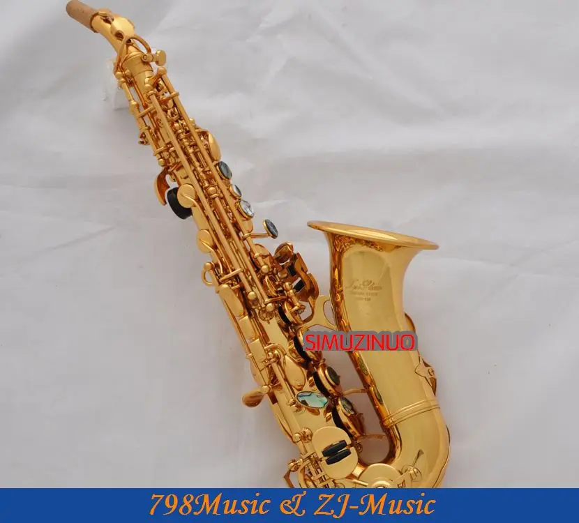 Professional Curved Soprano Saxophone Abalone shell Gold Bb Sax High F