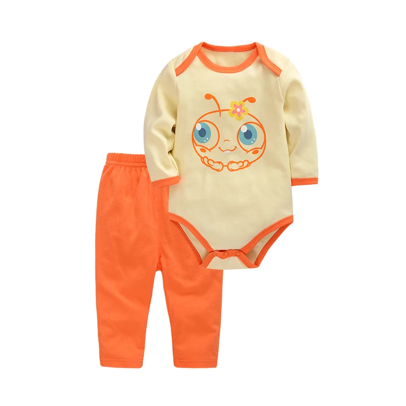 Newborn Orange Baby Girls Sleepwear Cotton Baby Bodysuit Girls Clothing Set Baby Pajamasin