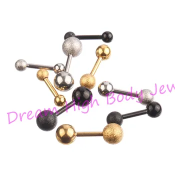 

New Gold-color Frosted Earring Ear Bone Nail Length 6mm Titanium Black Steel Stud Straight Barbells Eyebrow Ball For Women Hk348