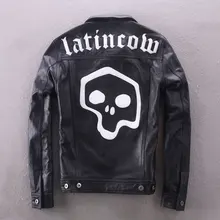 Черепа байкерская куртка узор slim fit с коротким натуральная кожа куртка Мужская модная мотоциклетная куртка для черный цвет, для мужчин кожаная куртка мужская