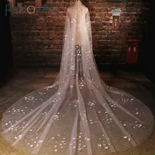 Горячие продажи вырезать край покрыт цветами ручной работы жемчуг тюль один слой фаты Veils velo novia