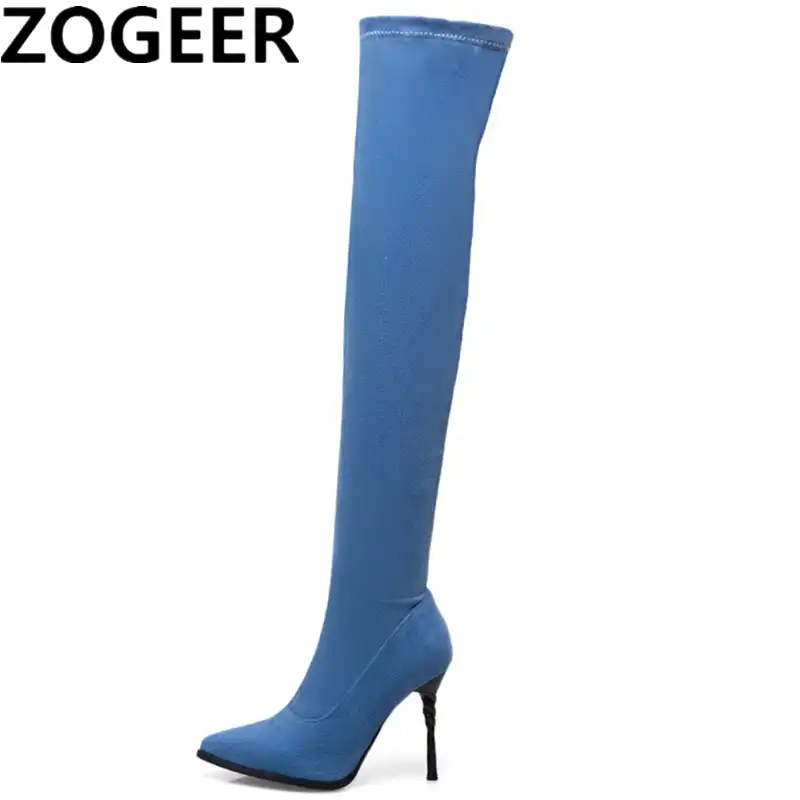 womens blue knee high boots