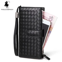 WilliamPOLO 2017 Italie Tricot Exquis Véritable Portefeuille En Cuir Hommes Portefeuille Magique Embrayage Sac Portefeuille POLO117 Noir
