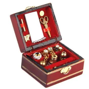 

Fashion Lovely 1:12 Dollhouse Miniature Filled Wooden Jewelry Box Doll Toy Accessories