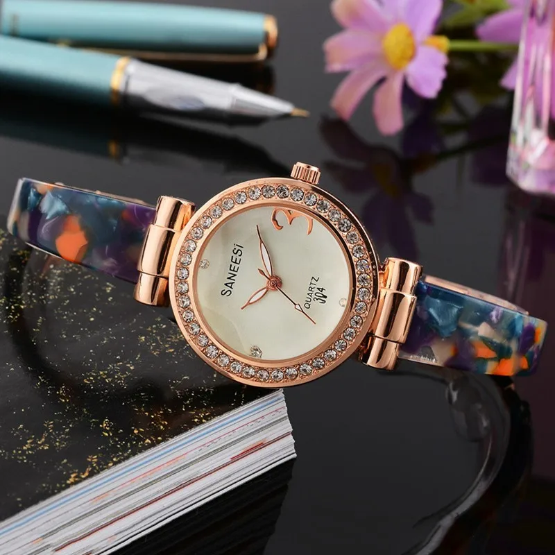 2018 Новый Для женщин часы с Водонепроницаемый корпус из розового золота Природный Кристалл Безель наручные часы moda mujer 2018