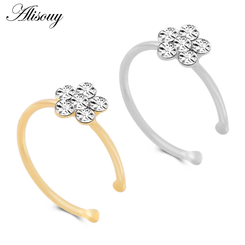

Alisouy 1Pc Fashion Stainless Steel Flower Crystal Rhinestone Nose Ring Circular Piercing Rings Ring Tragus Ear Piercing Jewelry