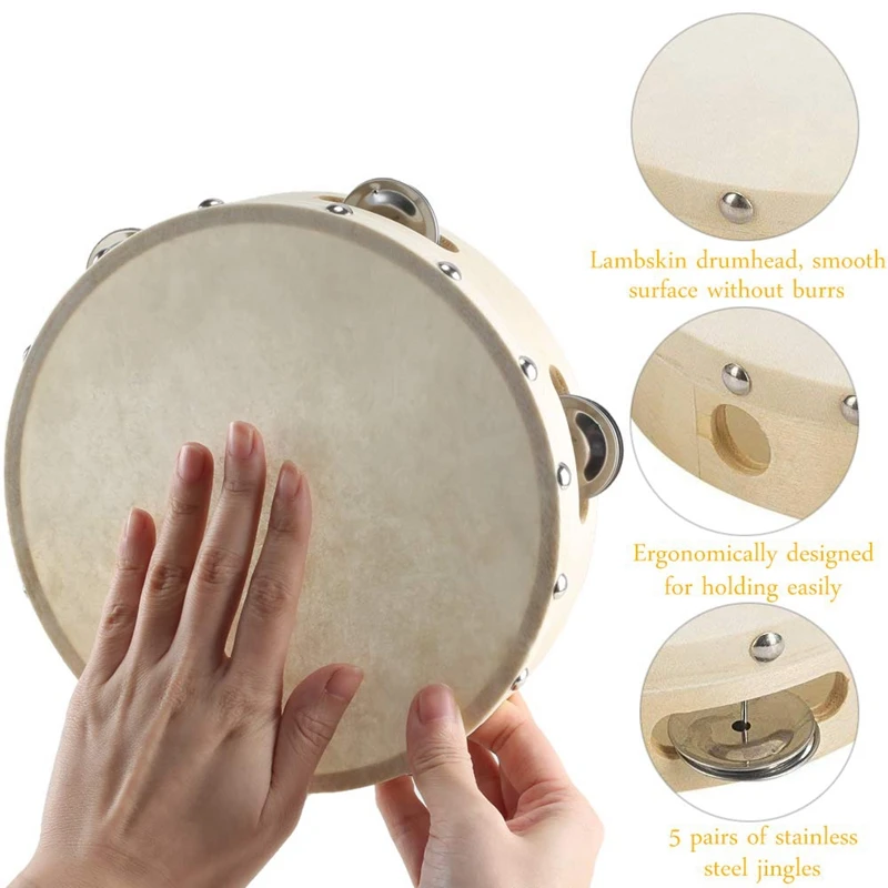 8-Inch Blow Tambourine Musical Instrument Children Percussion Instrument Quality Sheepskin Performance Hand-Cranked Musical In